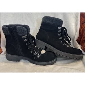 Crown Vintage black suede hiker boots w/ faux-fur collar w/ lug sole Women’s 7M
